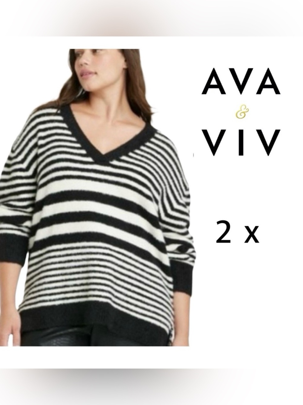 AVA & VIV Black & White Striped Sweater — Size 2X